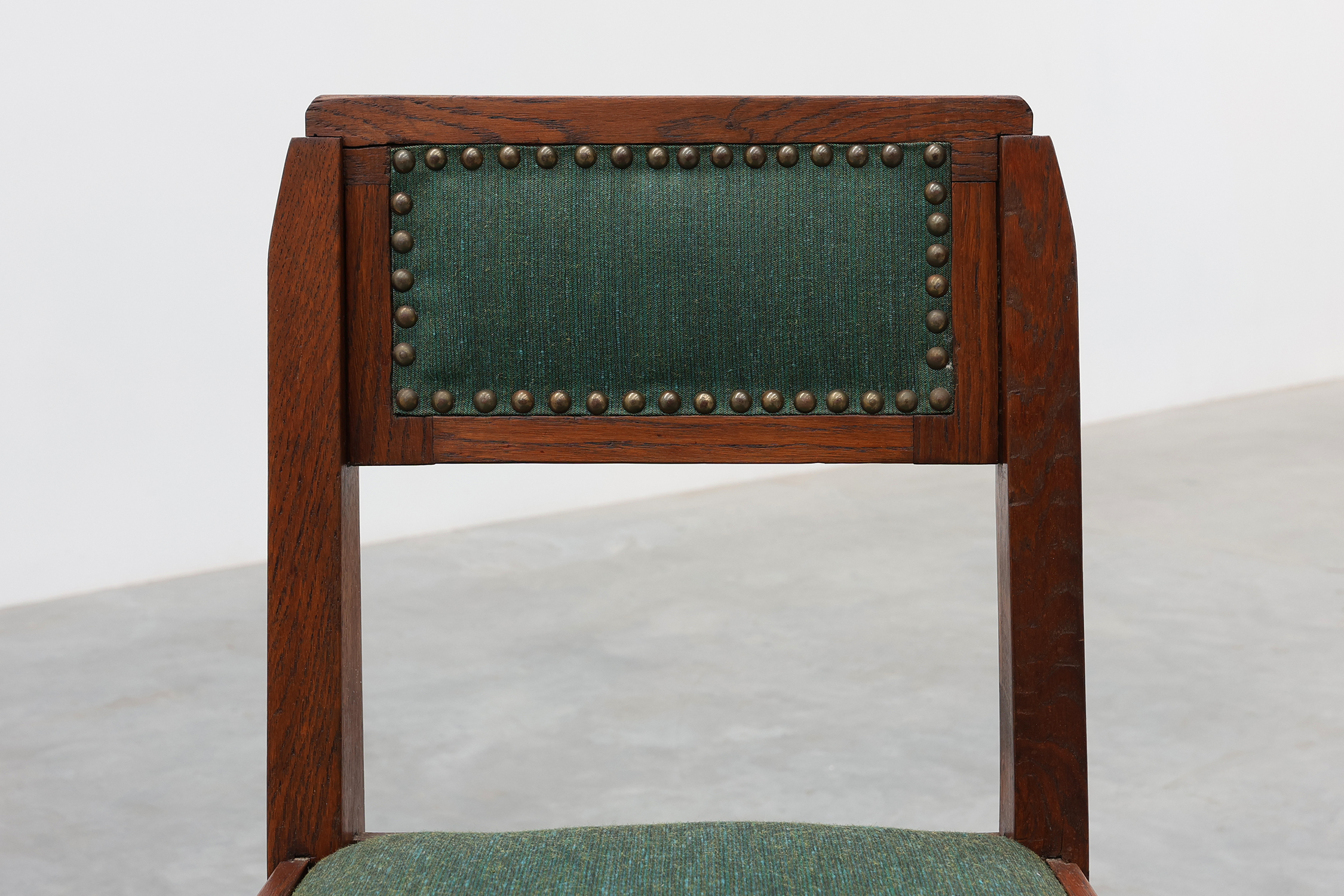 Belgian Art Deco oak side chair with  green upholstery, modernist 1920sthumbnail